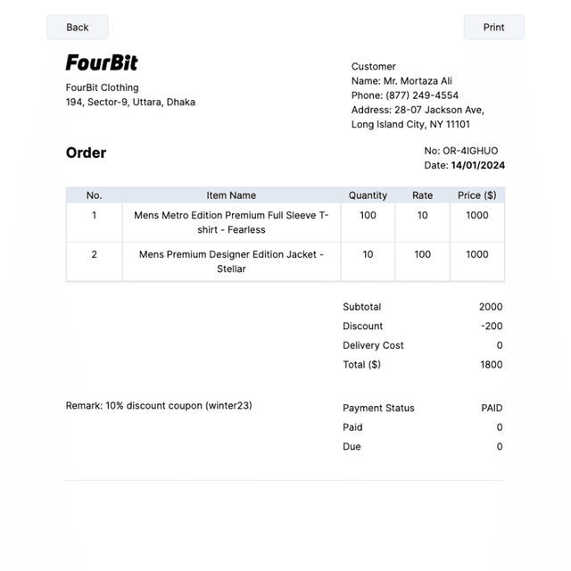 Online Orders and Receipts with One-Click Printing Option